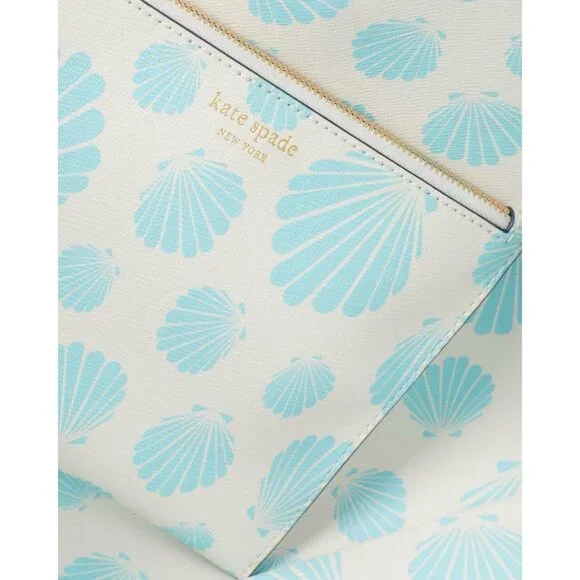 Kate Spade All Day Large Tote Blue Seashell Pop Leather Wristlet Shoulder Bag - Picture 8 of 11